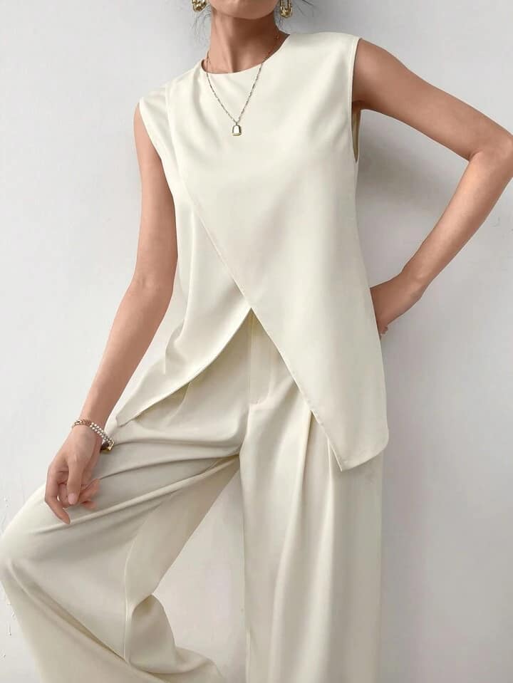 CM-SS774101 Women Casual Seoul Style Solid Color Minimalist Sleeveless Top With Pants - Set