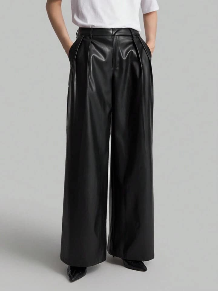 CM-BS727244 Women Elegant Seoul Style High Waist Wide Leg Pants - Black