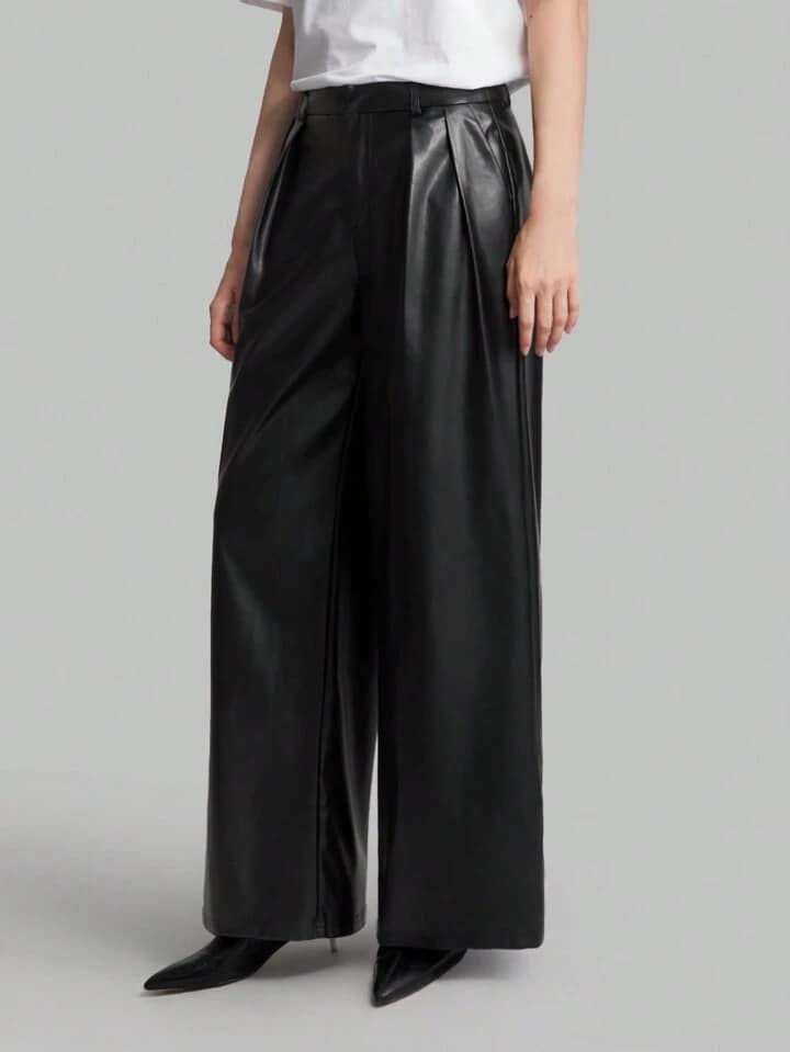 CM-BS727244 Women Elegant Seoul Style High Waist Wide Leg Pants - Black