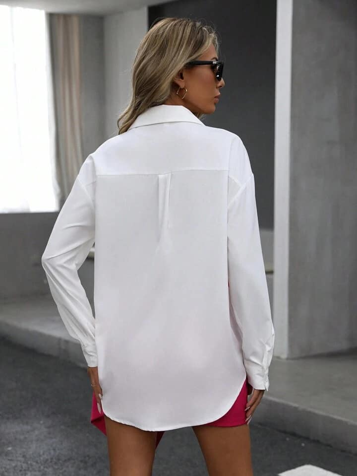 CM-TS421420 Women Casual Seoul Style Print Collar Neckline Long Sleeve Blouse - White