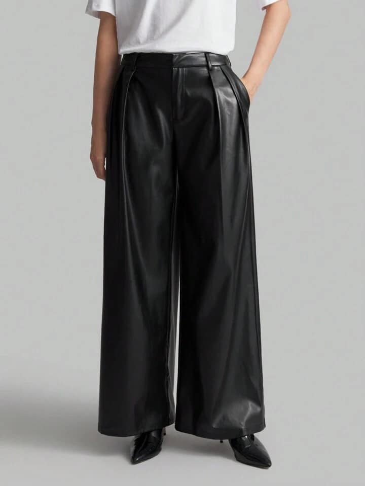 CM-BS727244 Women Elegant Seoul Style High Waist Wide Leg Pants - Black