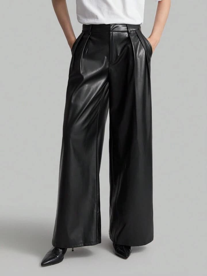 CM-BS727244 Women Elegant Seoul Style High Waist Wide Leg Pants - Black