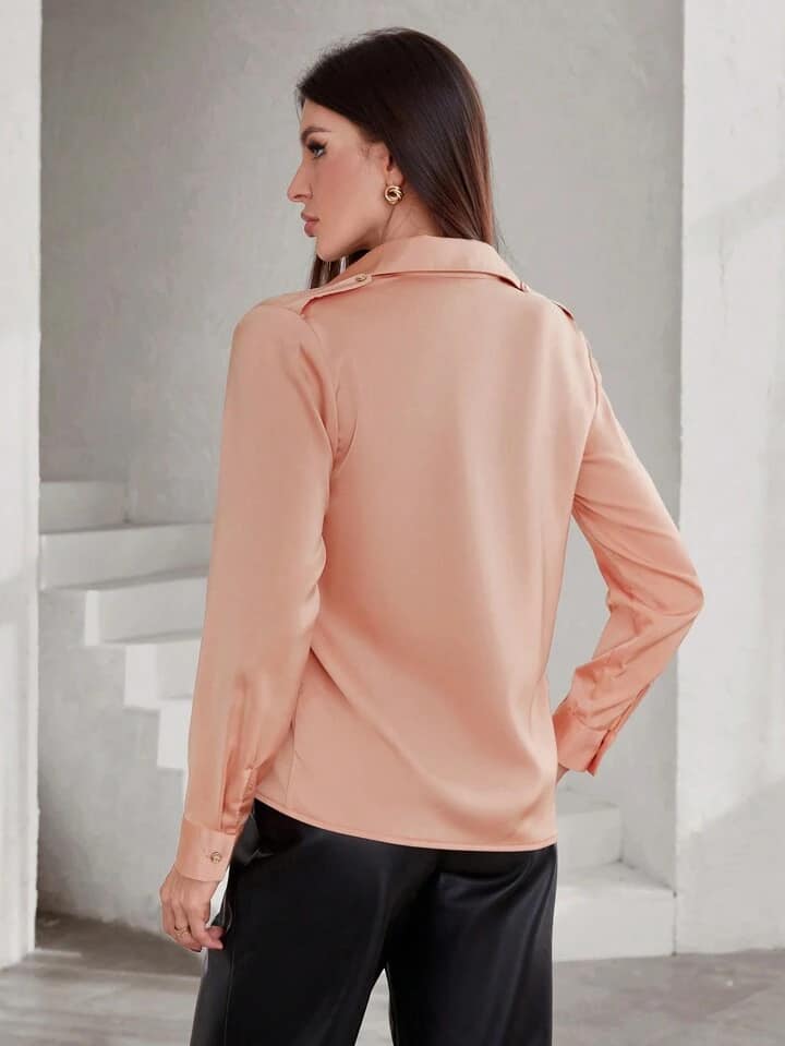 CM-TS961172 Women Casual Seoul Style Collar Neckline Shoulder Straps Long Sleeve Shirt