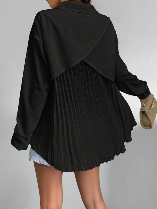 CM-TS764676 Women Casual Seoul Style Plain Button Down Long Sleeve Blouse With Pleated Back