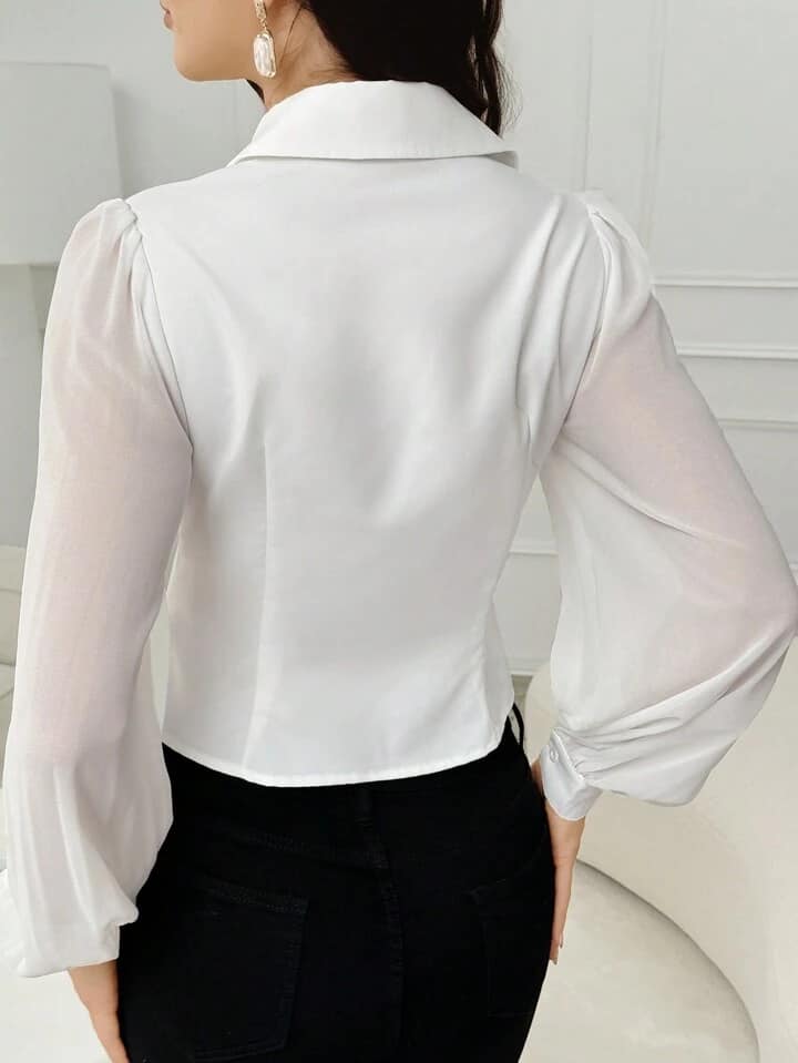 CM-TS680784 Women Elegant Seoul Style Asymmetric Hem Front Button Long Sleeve Shirt