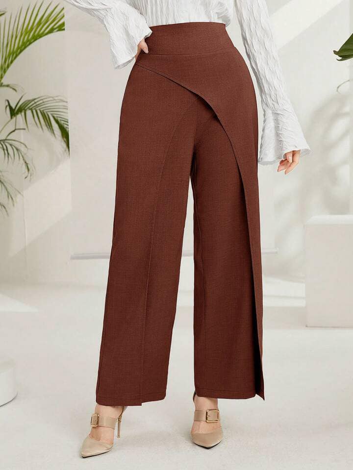 CM-BS891647 Women Casual Seoul Style Ultra High Waist Straight Leg Trousers - Rust Brown