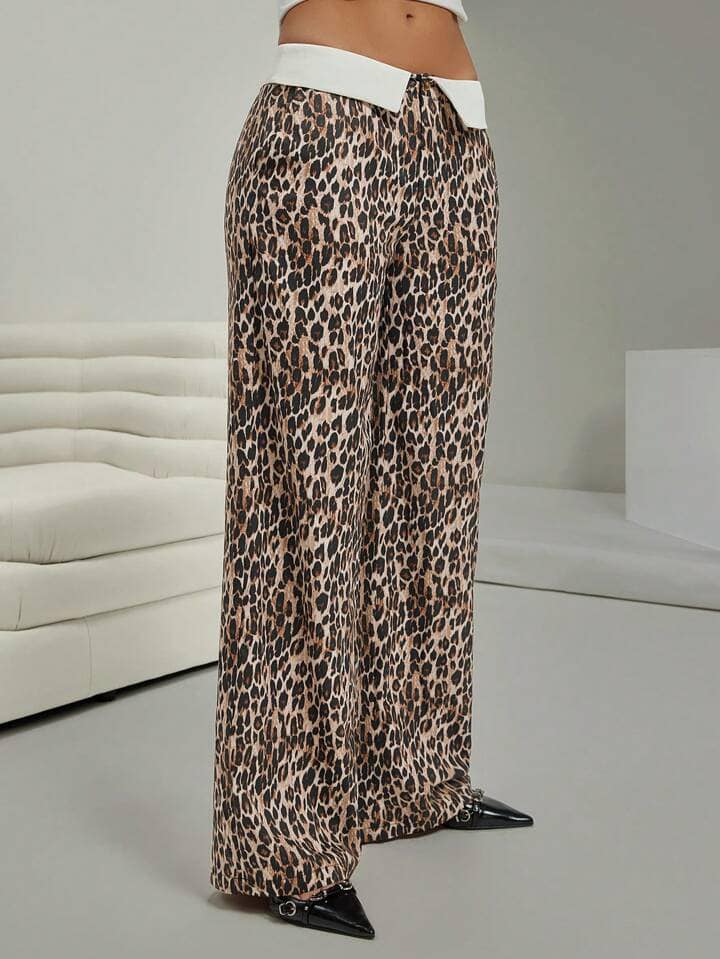 CM-BS409582 Women Casual Seoul Style Turn-Down All-Over Print Floor-Length Pants - Brown