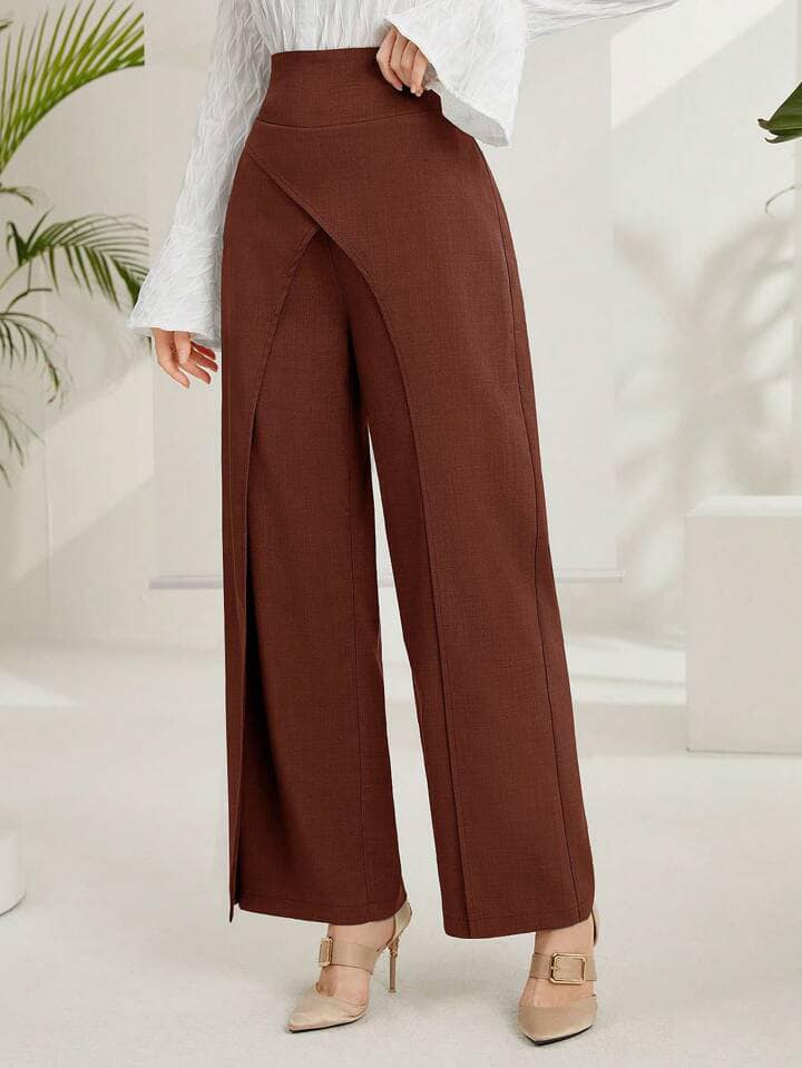 CM-BS891647 Women Casual Seoul Style Ultra High Waist Straight Leg Trousers - Rust Brown