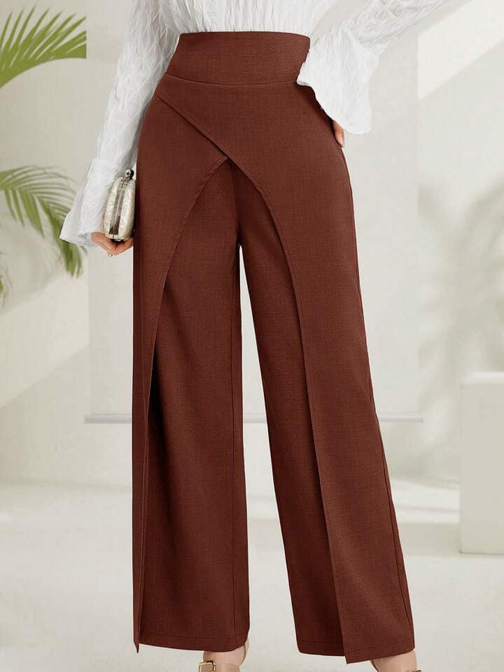 CM-BS891647 Women Casual Seoul Style Ultra High Waist Straight Leg Trousers - Rust Brown