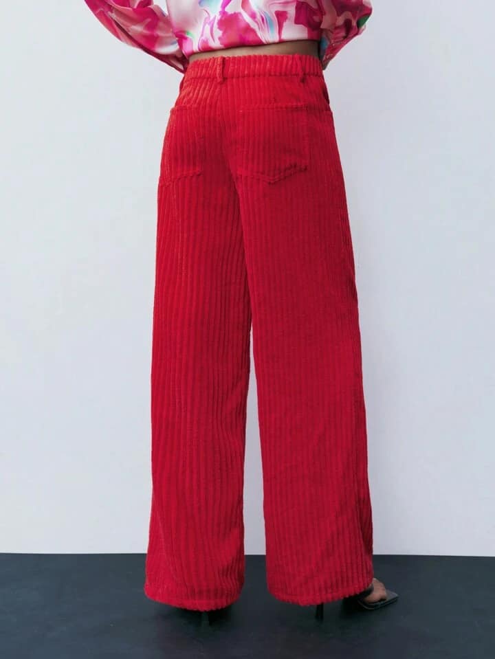 CM-BS642330 Women Casual Seoul Style Solid Color Pocketed Straight Leg Pants - Red