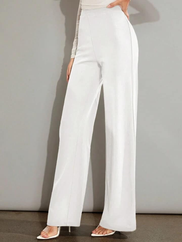 CM-BS762005 Women Elegant Seoul Style Solid Color High Waist Wide Leg Long Pants - White