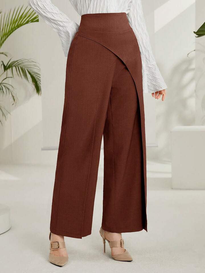 CM-BS891647 Women Casual Seoul Style Ultra High Waist Straight Leg Trousers - Rust Brown