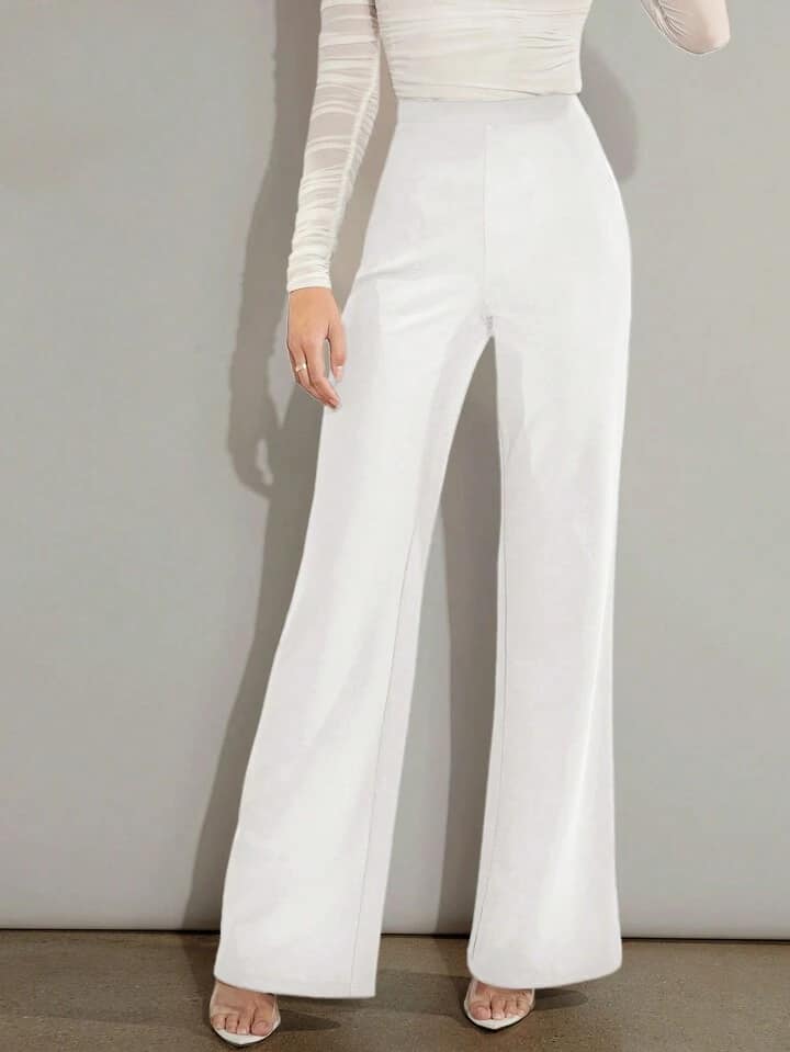 CM-BS762005 Women Elegant Seoul Style Solid Color High Waist Wide Leg Long Pants - White