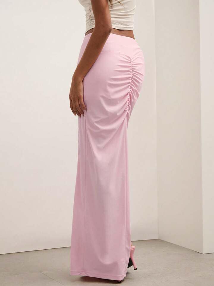 CM-BS577383 Women Casual Seoul Style Solid Color Minimalist Split Thigh Pleated Skirt - Baby Pink