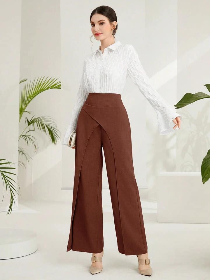 CM-BS891647 Women Casual Seoul Style Ultra High Waist Straight Leg Trousers - Rust Brown