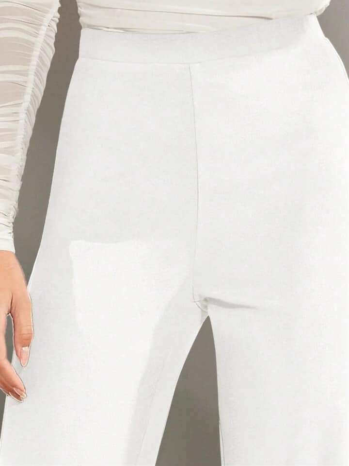 CM-BS762005 Women Elegant Seoul Style Solid Color High Waist Wide Leg Long Pants - White