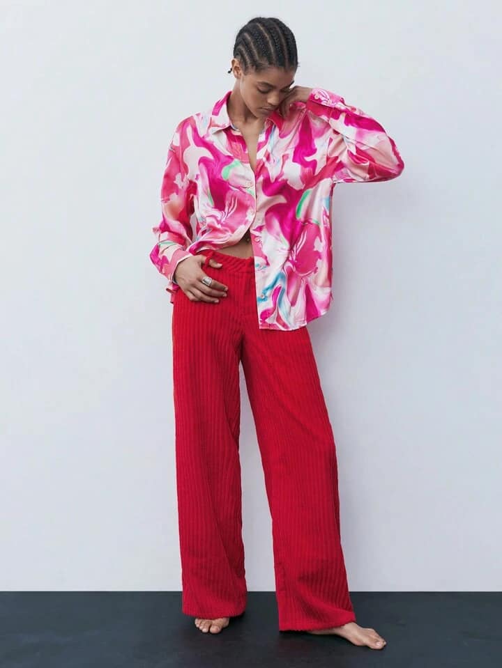 CM-BS642330 Women Casual Seoul Style Solid Color Pocketed Straight Leg Pants - Red