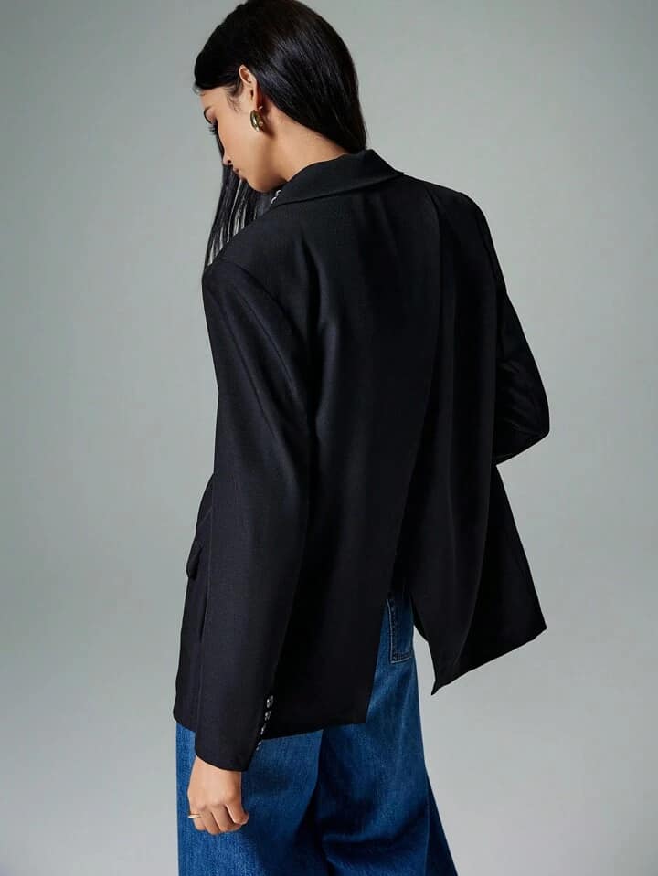 CM-CS671426 Women Casual Seoul Style Lapel Single Button Oversized Blazer - Black