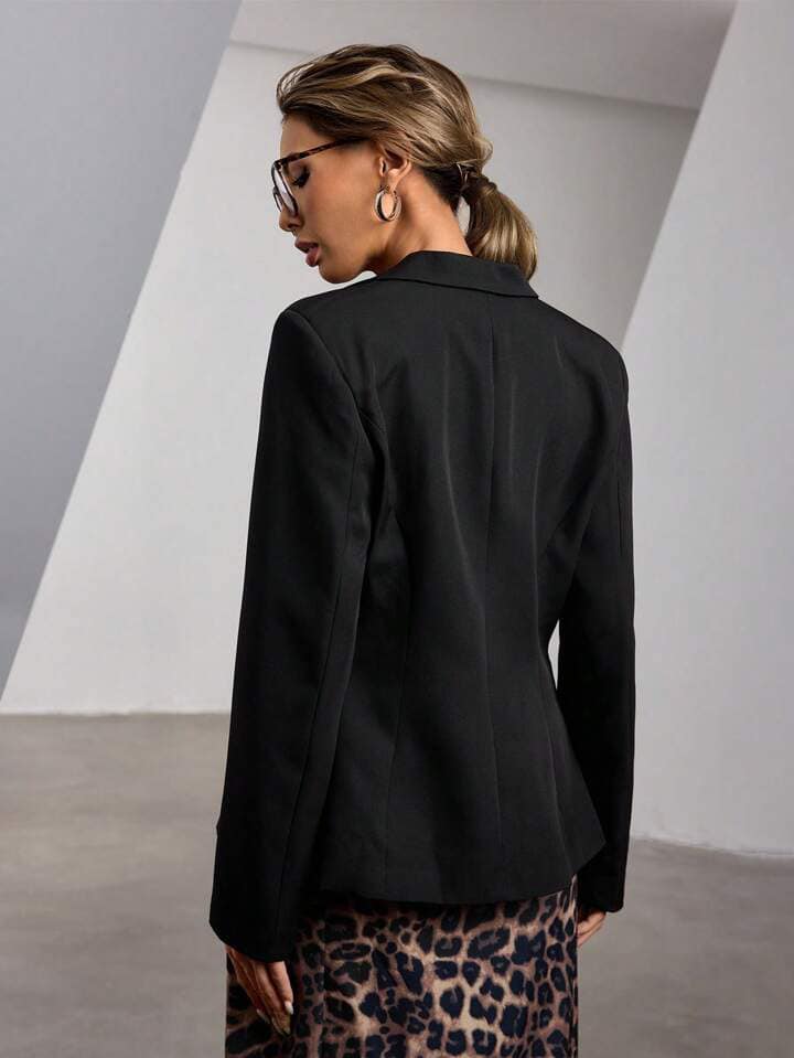 CM-CS498557 Women Casual Seoul Style Lapel Neckline Fitted Flared Hem Long Blazer Jacket