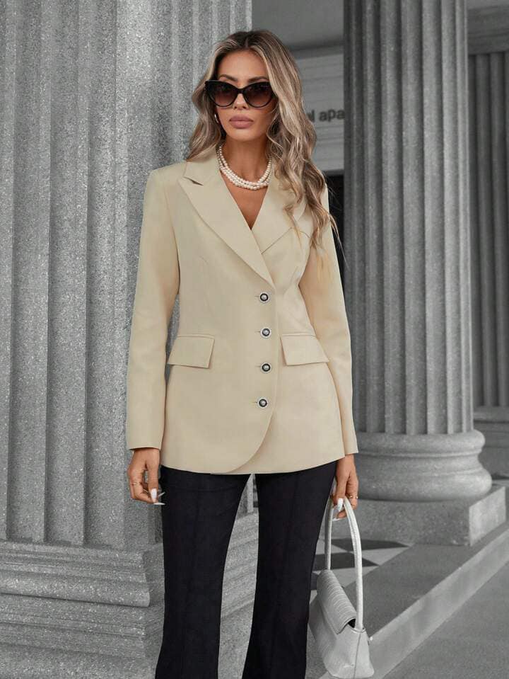 CM-CS271644 Women Casual Seoul Style Asymmetric Placket Single-Breasted Metal Button Blazer