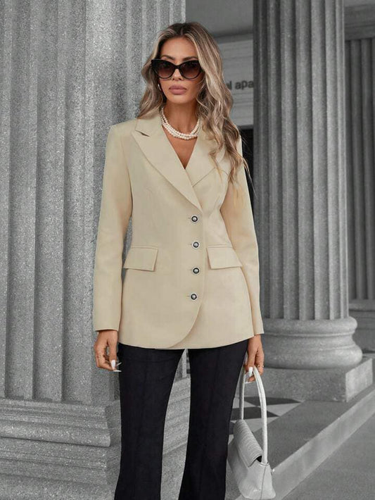 CM-CS271644 Women Casual Seoul Style Asymmetric Placket Single-Breasted Metal Button Blazer