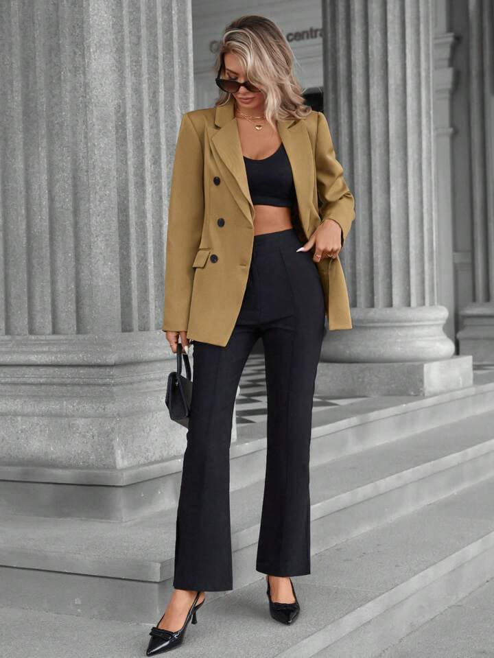 CM-CS106624 Women Elegant Seoul Style Solid Color Collar Slim Fit Double Breasted Blazer