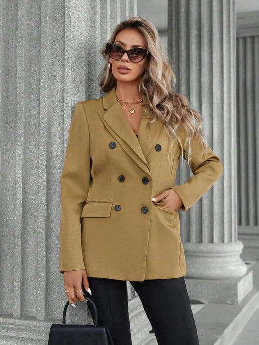 CM-CS106624 Women Elegant Seoul Style Solid Color Collar Slim Fit Double Breasted Blazer