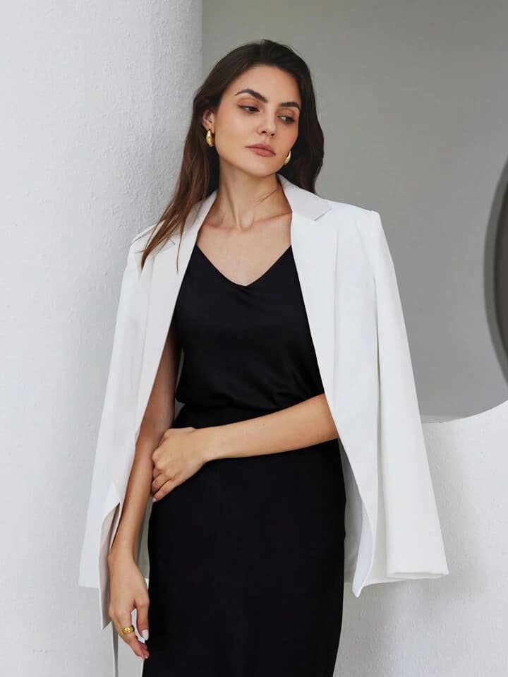 CM-CS320991 Women Elegant Seoul Style Notched Collar Asymmetric Waist Slim-Fit Blazer