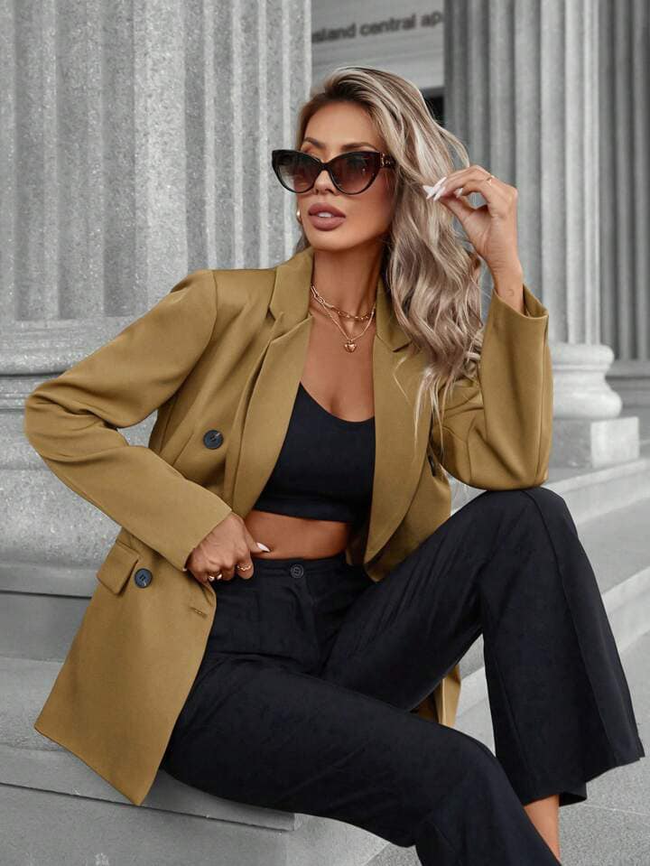 CM-CS106624 Women Elegant Seoul Style Solid Color Collar Slim Fit Double Breasted Blazer