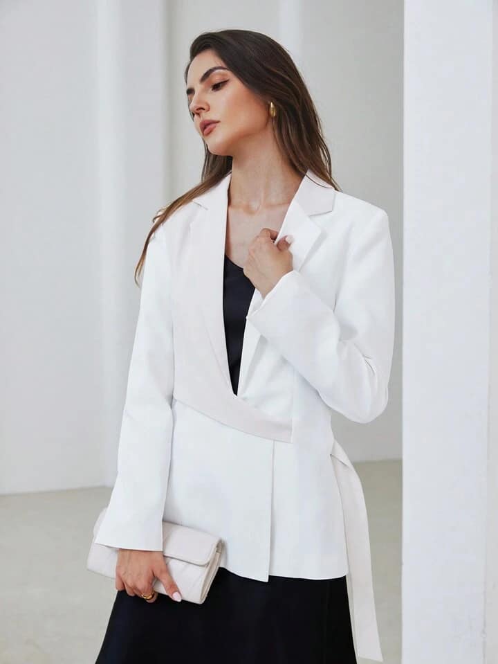 CM-CS320991 Women Elegant Seoul Style Notched Collar Asymmetric Waist Slim-Fit Blazer