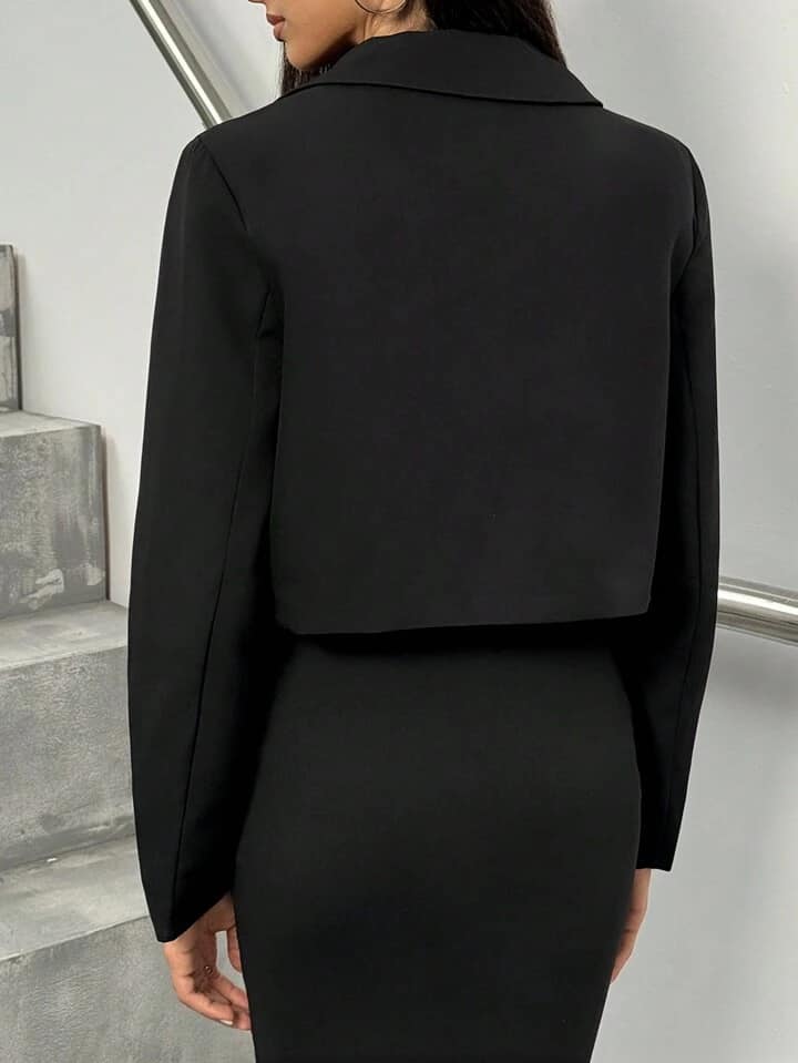 CM-CS572534 Women Casual Seoul Style Lapel Neckline Long Sleeve Loose Blazer Jacket - Black