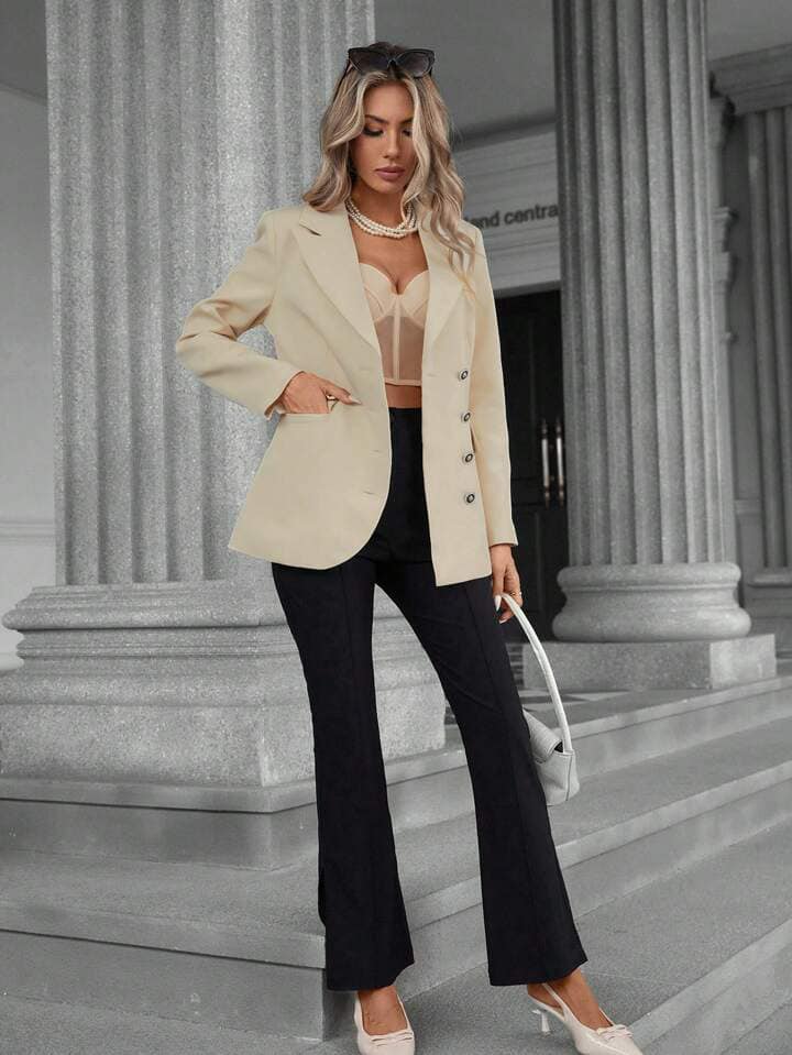 CM-CS271644 Women Casual Seoul Style Asymmetric Placket Single-Breasted Metal Button Blazer