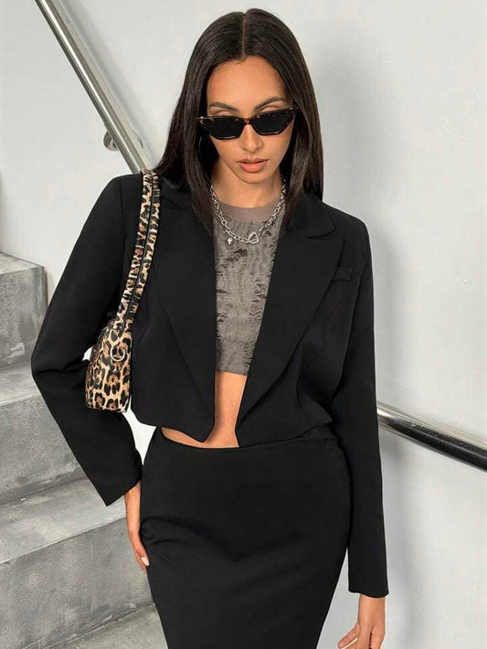CM-CS572534 Women Casual Seoul Style Lapel Neckline Long Sleeve Loose Blazer Jacket - Black