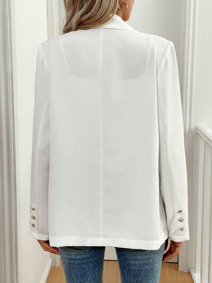 CM-CS459940 Women Casual Seoul Style Solid Color Lapel Neckline Long Sleeve Blazer - White