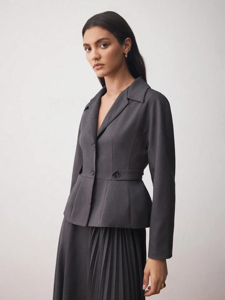 CM-CS717777 Women Casual Seoul Style Collar Neckline Long Sleeve Single Breasted Jacket