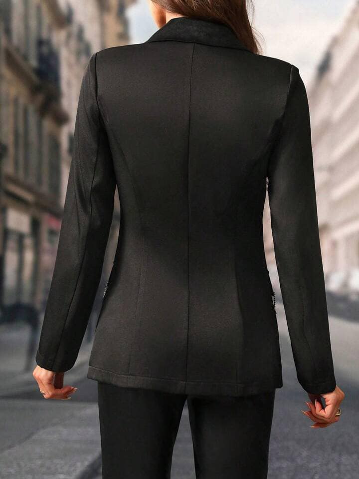 CM-CS072850 Women Casual Seoul Style Lapel Long Sleeve Sequin Tassel Design Blazer Jacket