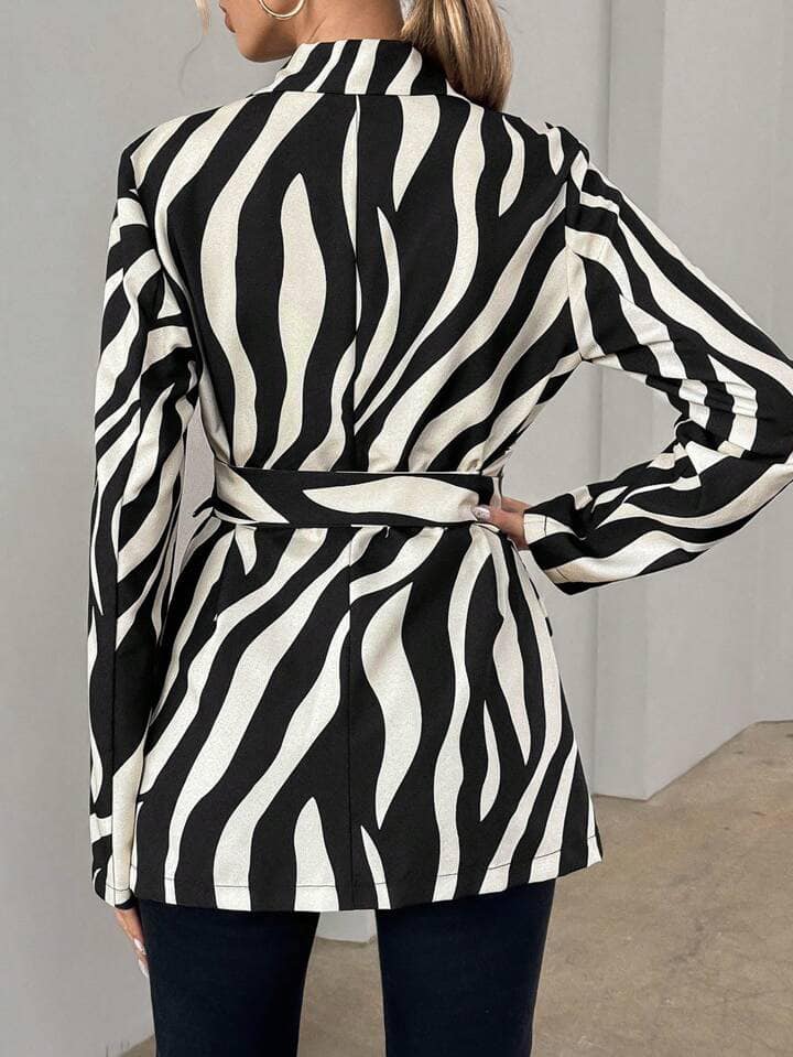 CM-CS122322 Womenn Casual Seoul Style Printed Double Breasted Long Sleeve Blazer