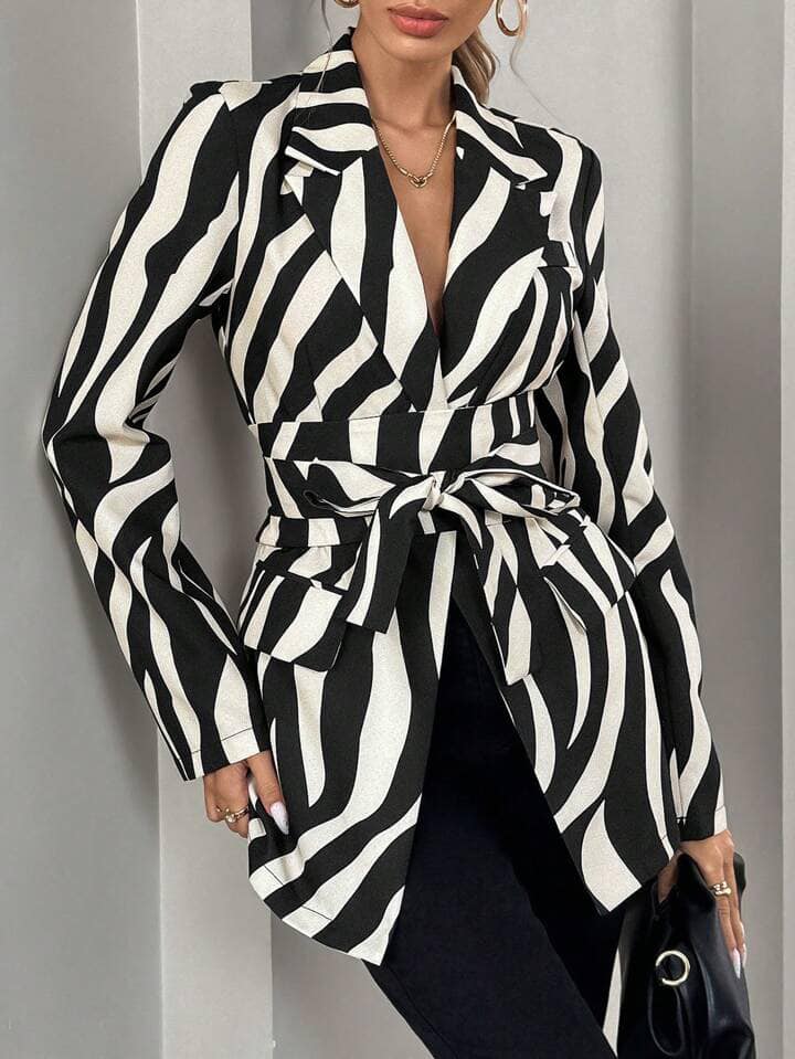 CM-CS122322 Womenn Casual Seoul Style Printed Double Breasted Long Sleeve Blazer