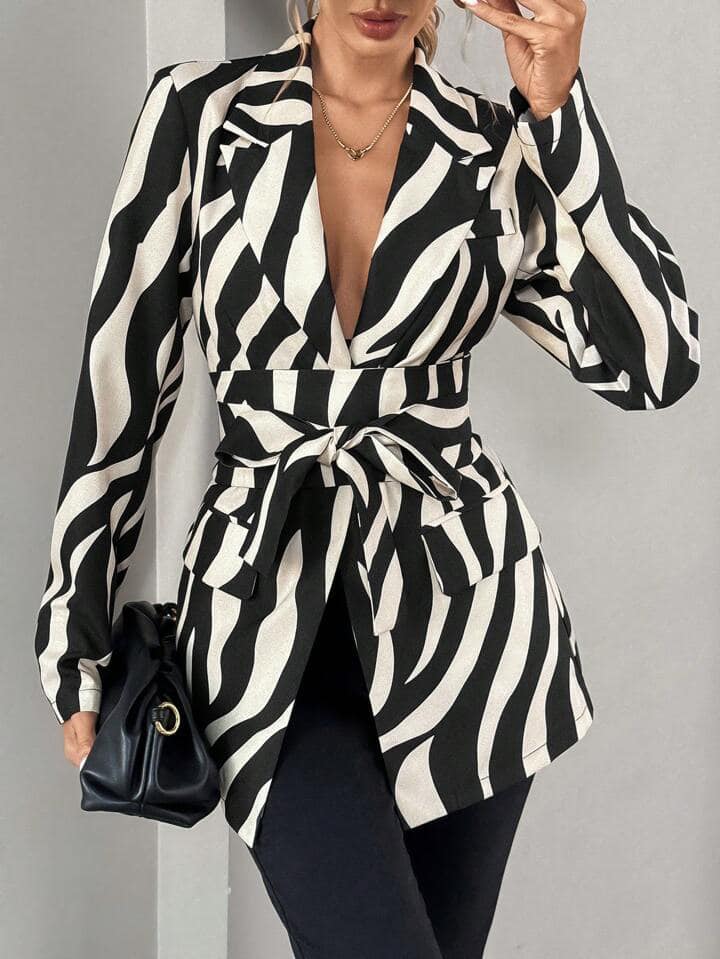 CM-CS122322 Womenn Casual Seoul Style Printed Double Breasted Long Sleeve Blazer