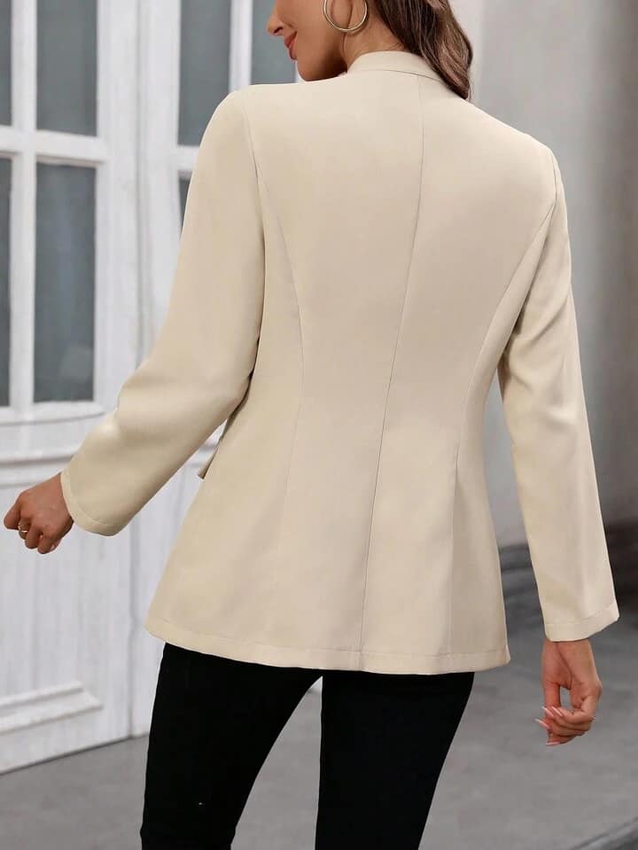 CM-CS616668 Women Casual Seoul Style Stand Collar Long Sleeve Double-Breasted Blazer - Khaki