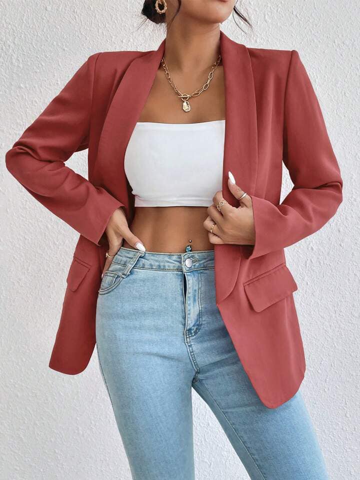 CM-CS832002 Women Casual Seoul Style Shawl Collar Long Sleeve Double Breasted Blazer