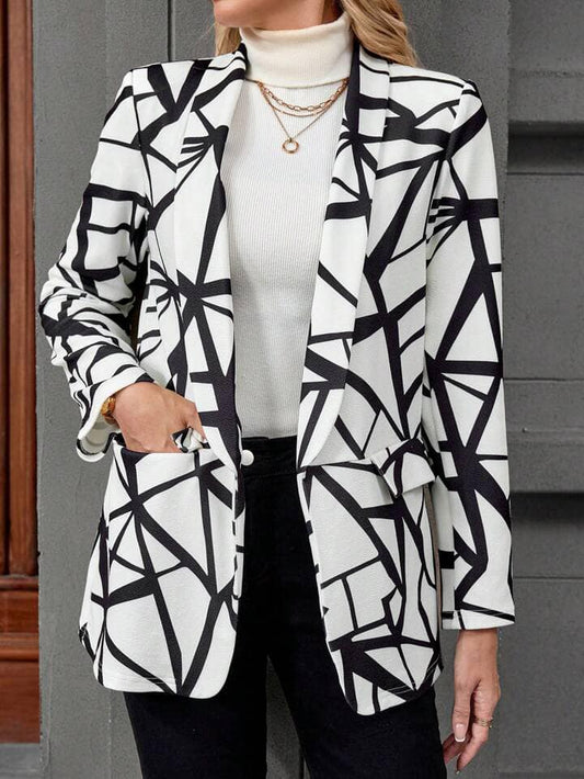 CM-CS046691 Women Casual Seoul Style Geometric Print Lapel Collar Long Sleeve Blazer