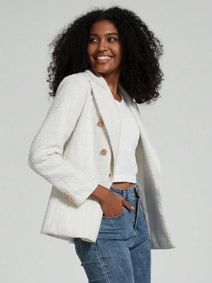 CM-CS592351 Women Elegant Seoul Style Collar Neckline Long Sleeve Double Breasted Suit Jacket