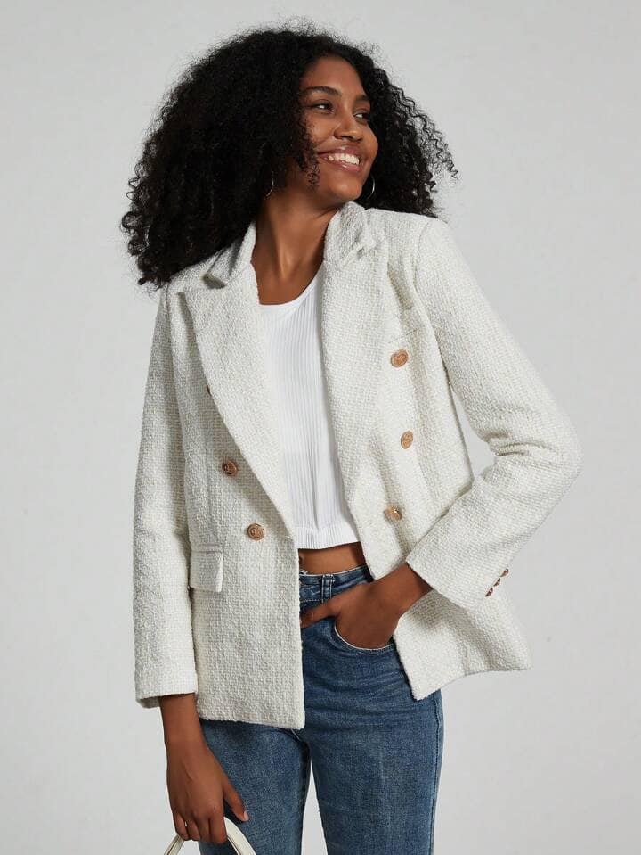 CM-CS592351 Women Elegant Seoul Style Collar Neckline Long Sleeve Double Breasted Suit Jacket