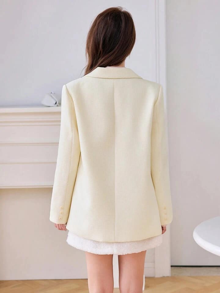 CM-CS583784 Women Elegant Seoul Style Solid Color Notch Lapel Long Sleeve Blazer - Apricot