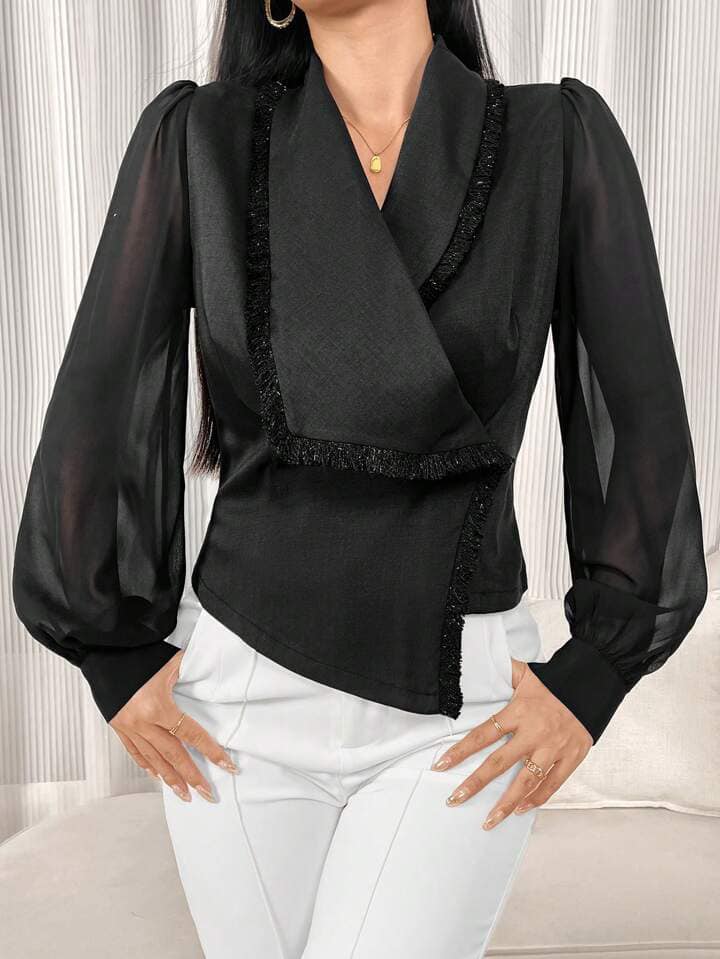 CM-CS946199 Women Casual Seoul Style Solid Color Crisscross Wrap Shawl Collar Long Sleeve Blazer