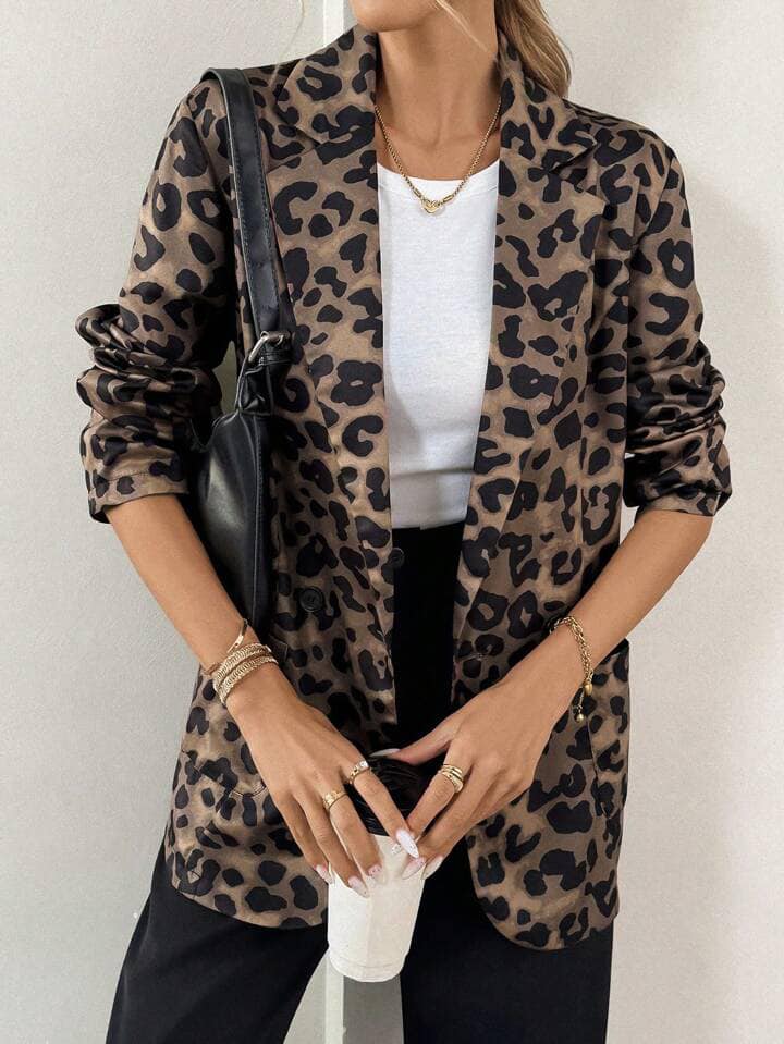CM-CS146138 Women Casual Seoul Style Long Sleeve All-Over Print Open Front Blazer