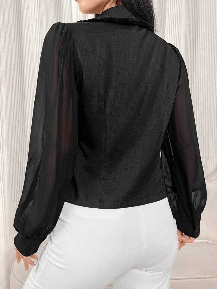 CM-CS946199 Women Casual Seoul Style Solid Color Crisscross Wrap Shawl Collar Long Sleeve Blazer