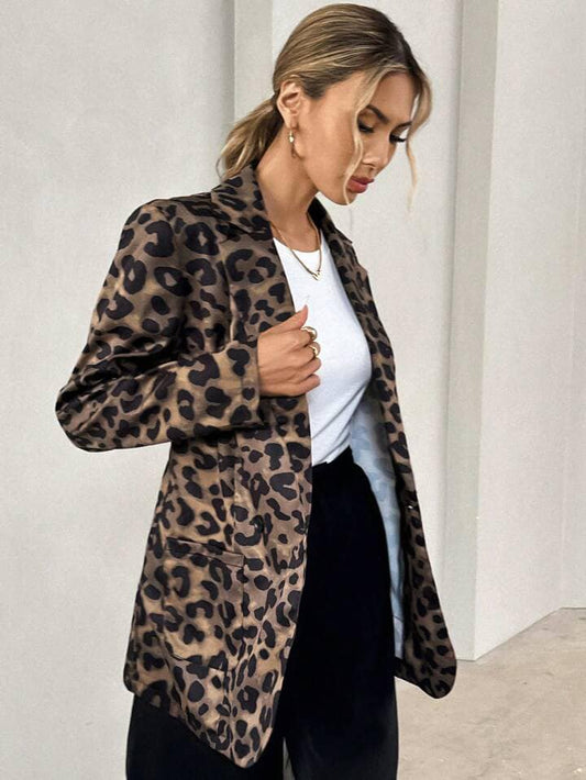 CM-CS146138 Women Casual Seoul Style Long Sleeve All-Over Print Open Front Blazer