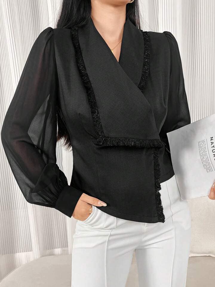 CM-CS946199 Women Casual Seoul Style Solid Color Crisscross Wrap Shawl Collar Long Sleeve Blazer